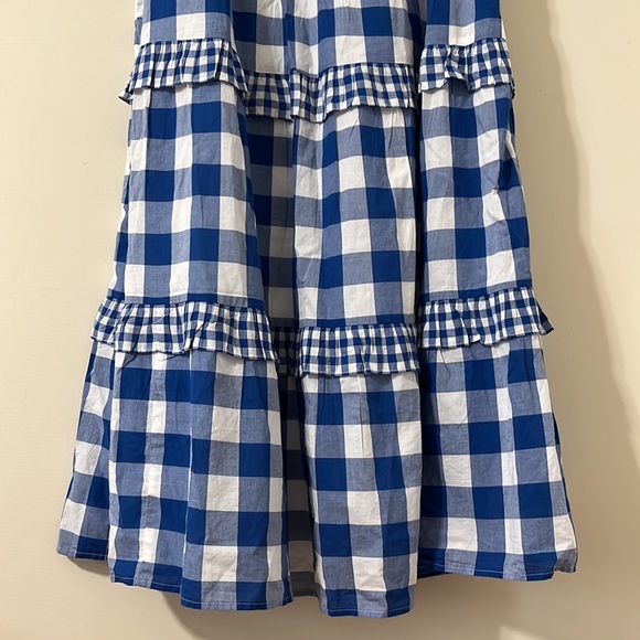 J.Crew Flutter-Sleeve Ruffle-Tiered Midi Dress Gingham Combo Blue White Size XL - Picture 6 of 14